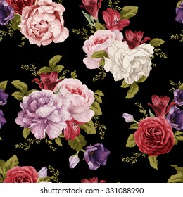 Seamless Floral Pattern Roses Watercolor Vector Stock Vector (Royalty ...