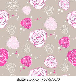 Seamless floral pattern with roses. Vector background with hand drawn roses.