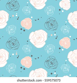 Seamless floral pattern with roses. Vector background with hand drawn roses.