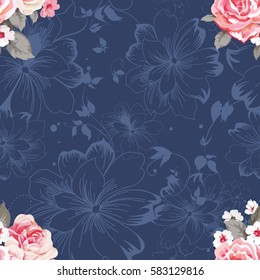 Seamless floral pattern with roses Vector Illustration EPS8