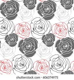 Seamless floral pattern with roses. Vector background with hand drawn roses.