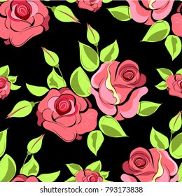 Seamless floral pattern with roses. Vector illustration.