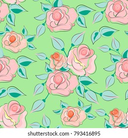 Seamless floral pattern with roses. Vector illustration.