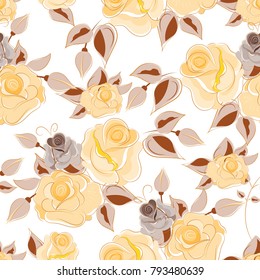 Seamless floral pattern with roses. Vector illustration.
