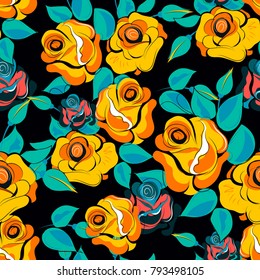 Seamless floral pattern with roses. Vector illustration.
