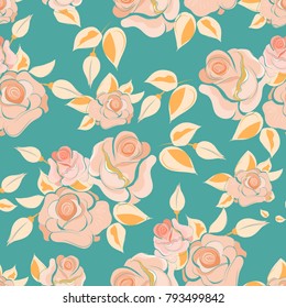 Seamless floral pattern with roses. Vector illustration.