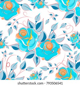 Seamless floral pattern with roses. Vector illustration.