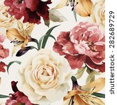 Seamless floral pattern with roses, watercolor. Vector illustration.
