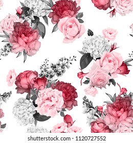 Seamless floral pattern with roses, watercolor. Vector illustration.
