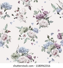 Seamless floral pattern with roses, watercolor. Vector illustration.
