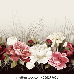 Seamless floral pattern with roses, watercolor. Vector illustration.