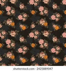 seamless floral pattern with roses, watercolor. Vector illustration.