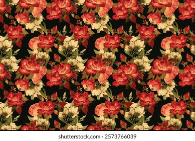 Seamless floral pattern with roses, watercolor. Vector illustration.