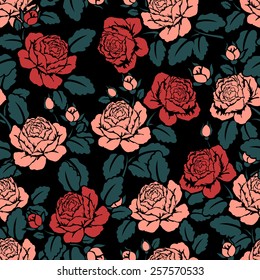Seamless floral pattern with   roses, watercolor. Vector illustration. 