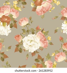 Seamless floral pattern with roses, watercolor. Vector. 