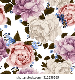 Seamless floral pattern with roses, watercolor. Vector illustration.
