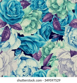 Seamless floral pattern with roses, watercolor. Vector illustration.
