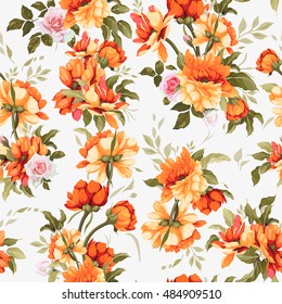 Seamless floral pattern with roses, watercolor. Vector illustration.
