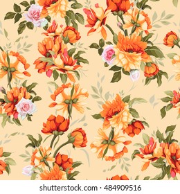 Seamless floral pattern with roses, watercolor. Vector illustration.

