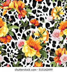 Seamless floral pattern with roses, watercolor. Vector illustration.
