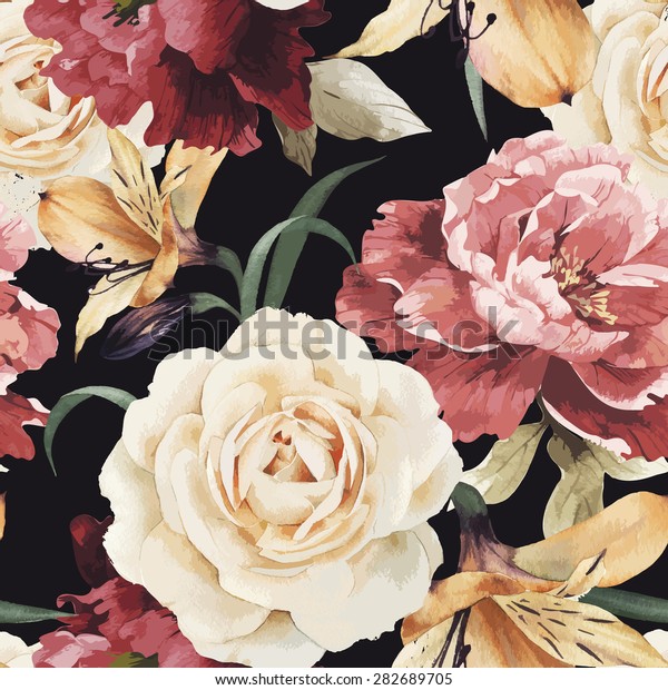 Seamless Floral Pattern Roses Watercolor Vector Stock Vector (Royalty ...