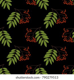 Seamless floral pattern with rowan tree clusters.