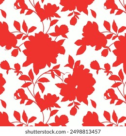 Seamless floral pattern, rustic ditsy print with cute spring botany in liberty arrangement. Pretty botanical design: big hand drawn flowers buds, tiny leaves on white background.