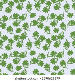 Seamless floral pattern, rustic ditsy print with cute spring botany in liberty arrangement. Pretty botanical design: small hand drawn flowers buds, tiny leaves on white background. Vector illustration