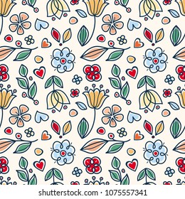 Seamless floral pattern in rustic folk style