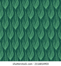 Seamless floral pattern with sage green shabby hand drawn leaves. Turquoise background. Nature vector background. Vector simple print ornament