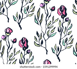 Seamless floral pattern with  sakura flowers and ornamental decorative background. Vector pattern. Print for textile, cloth, wallpaper, scrapbooking