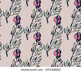 Seamless floral pattern with  sakura flowers and ornamental decorative background. Vector pattern. Print for textile, cloth, wallpaper, scrapbooking