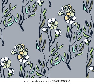 Seamless floral pattern with  sakura flowers and ornamental decorative background. Vector pattern. Print for textile, cloth, wallpaper, scrapbooking