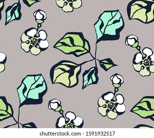 Seamless floral pattern with  sakura flowers and ornamental decorative background. Vector pattern. Print for textile, cloth, wallpaper, scrapbooking