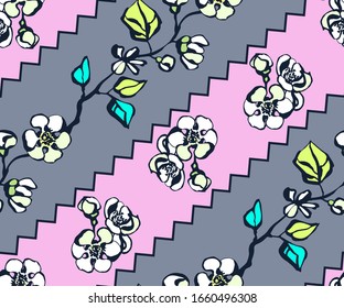 Diseño floral impecable con fondo decorativo ornamental de flor de primavera sakura. Patrón vectorial. Impresión para textiles, paños, papel pintado, rayado