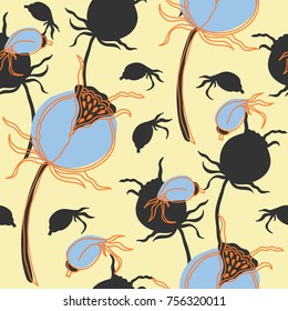 Seamless floral pattern in the Scandinavian style. Dog-rose fruit.