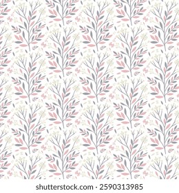 seamless floral pattern with seasonal botanical blossoms and ornamental foliage details for textile and wrapping paper
