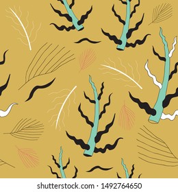 Seamless floral pattern. Seaweed and some plants on a sand. It can be used as a wallpaper, cover, print on fabric.