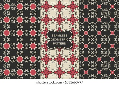 Seamless floral pattern set, abstract decorative shapes, geometric seamless pattern, minimalistic style