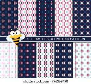 Seamless floral pattern set, abstract decorative shapes, blue and white  seamless pattern, minimalistic style