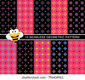 Seamless floral pattern set, abstract decorative shapes, black and red geometric seamless pattern, minimalistic style