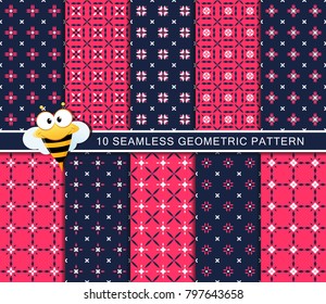 Seamless floral pattern set, abstract decorative shapes, geometric seamless pattern, minimalistic style