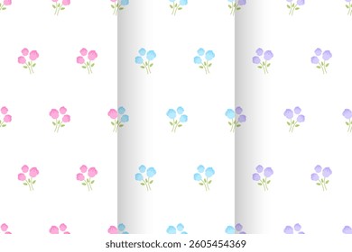 Seamless floral pattern set. Backgrounds of small pastel color flowers. Tiny blooming flowers. Ditsy floral pattern for fashion, fabric, wrapping, decor, wallpaper, covers, textile. Repeat pattern