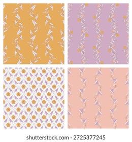 Conjunto de patrón floral sin costuras. Ramas de algas, flores de primavera vintage. Perfecto para estampados textiles, de Fondo de pantalla y de moda con flores de prados botánicos. Ilustración vectorial.