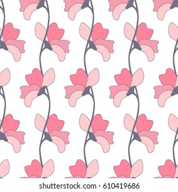 Seamless floral pattern from set of bright elements. Curly vine.