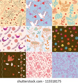 Seamless floral pattern set for cute wallpapers and cards
