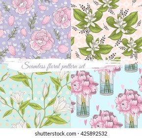 seamless floral pattern set summer or spring vector background flower