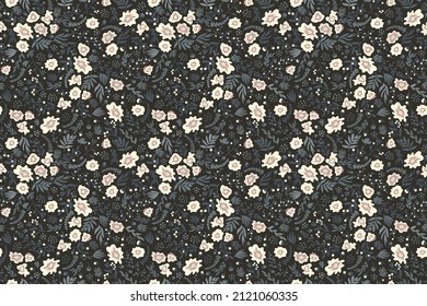 Seamless floral pattern in shades of blue gray, cream and dusty pink