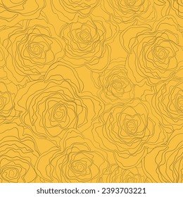 Seamless floral pattern silhouette art line ornaments. Color background with flowers. Vector illustration. Simple minimalistic pattern. Contour graphics for invitation, card, textile, fabric.