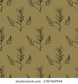Seamless floral pattern with silhouetted branches. Hand drawn sketches.